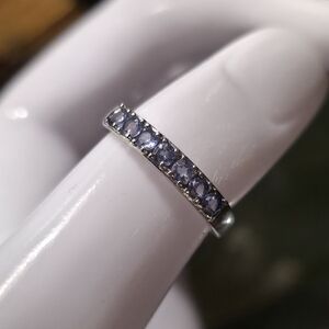 Stainless Steel Band with Aquamarine Colored Blue Stones